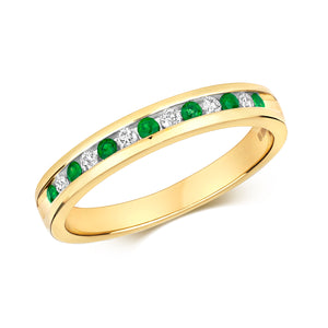 9ct Yellow Gold Emerald & Diamond Channel Set Ring