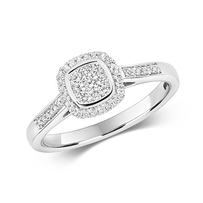 9ct White Gold Diamond Cushion Shape Cluster Ring