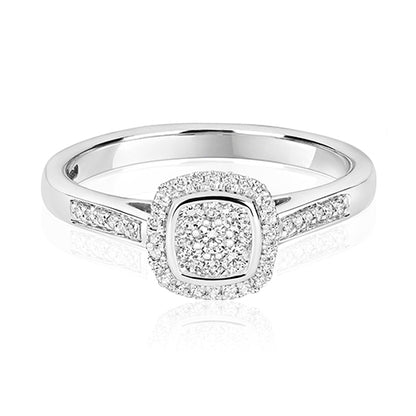 9ct White Gold Diamond Cushion Shape Cluster Ring