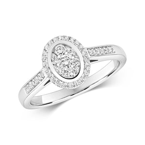 9CT WHITE GOLD DIAMOND CLUSTER RING OVAL