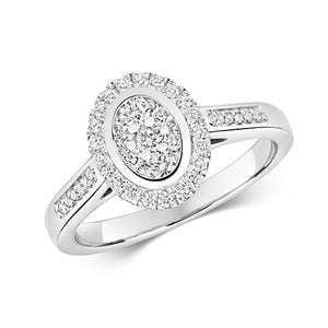 9ct White Gold Diamond Oval Shape Cluster Ring