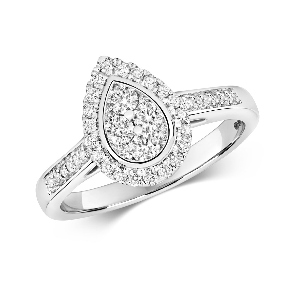 9CT WHITE GOLD DIAMOND CLUSTER PEAR SHAPE RING