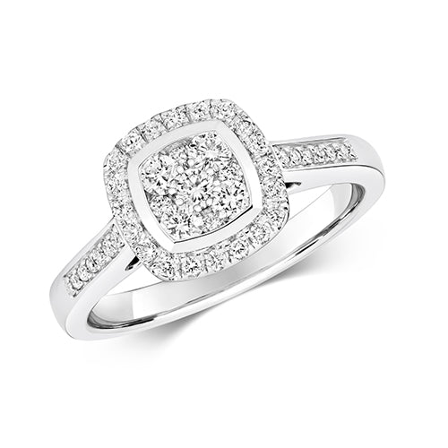 9ct White Gold Diamond Cluster Cushion Shape Ring