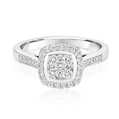 9ct White Gold Diamond Cluster Cushion Shape Ring