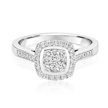 9ct White Gold Diamond Cluster Cushion Shape Ring
