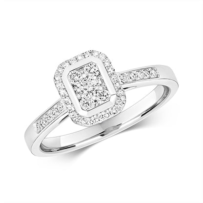 9ct White Gold Diamond Cluster Emerald Shape Ring