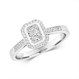 9ct White Gold Diamond Cluster Emerald Shape Ring