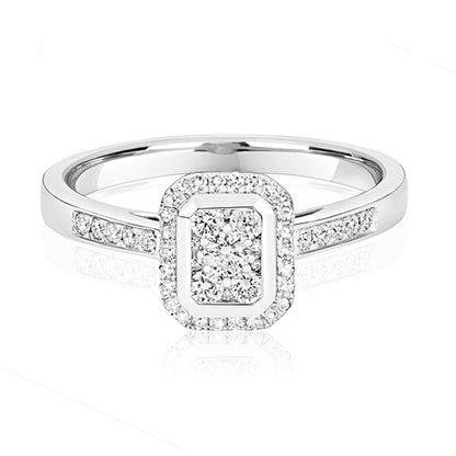 9ct White Gold Diamond Cluster Emerald Shape Ring