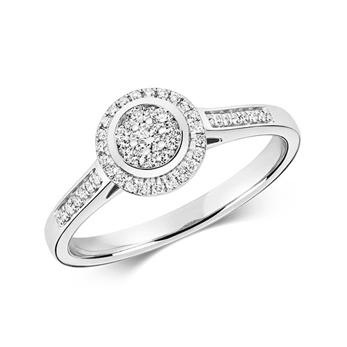 9ct White Gold Diamond Round Cluster Ring