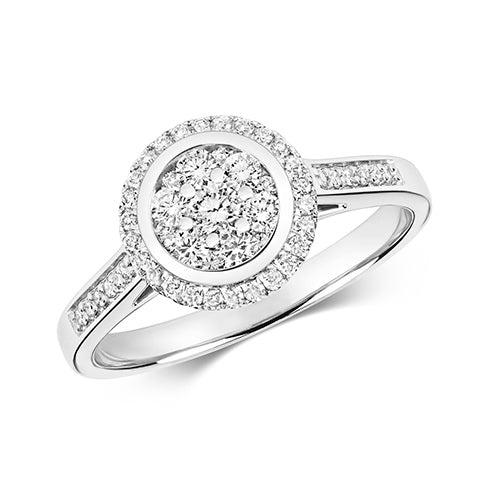 9ct White Gold Diamond Round Cluster Ring