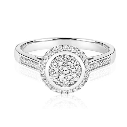 9ct White Gold Diamond Round Cluster Ring