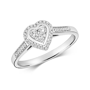 9ct White Gold Diamond Cluster Heart Shape Ring