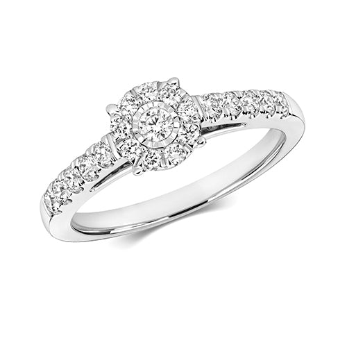 9ct White Gold Illusion Set Solitaire Diamond Ring