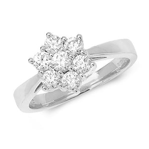 18ct White Gold Diamond Cluster 7 Stone Ring