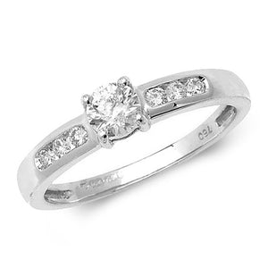 18ct White Gold Diamond Solitaire with Diamond Set Shoulders