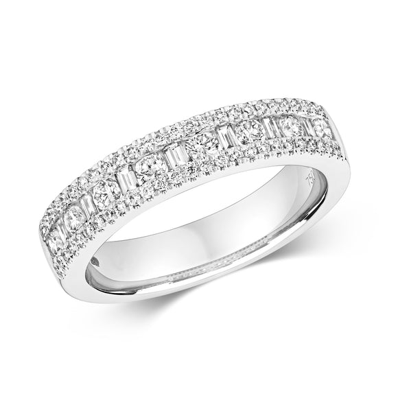 18ct White Gold Round/Baguette Diamond Band