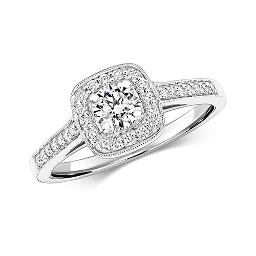 18ct White Gold Diamond Cushion Halo Ring