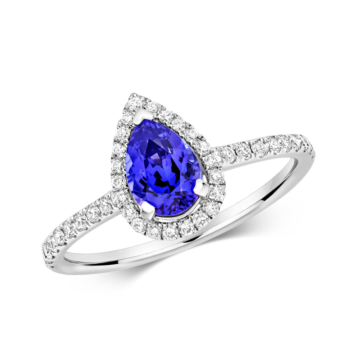 18ct White Gold Diamond & Tanzanite Pear Shape Ring