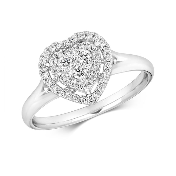 18ct White Gold Diamond Heart Halo Ring