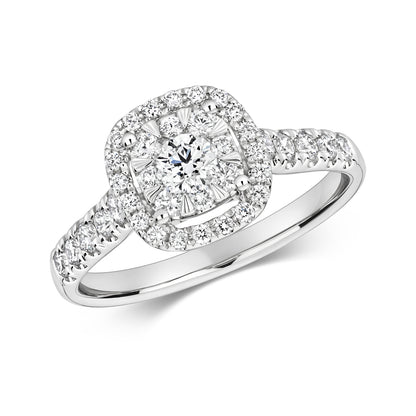 18ct White Gold Diamond Cushion Halo Ring