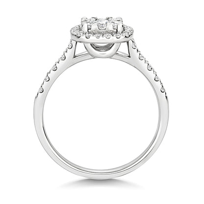 18ct White Gold Diamond Cushion Halo Ring