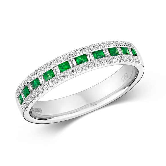 18ct White Gold Emerald princess Cut & Baguette Eternity Style Ring