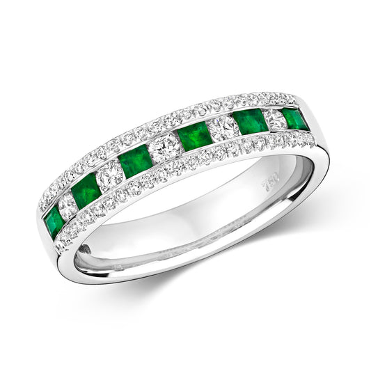 18CT WHITE GOLD EMERALD & DIAMOND RING