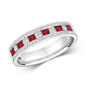 18ct White Gold Ruby & Diamond Eternity Style Ring