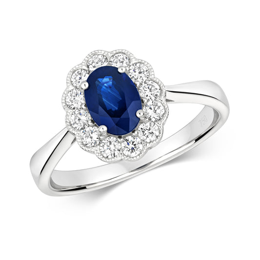 18ct White Gold Sapphire & Diamond Cluster Ring