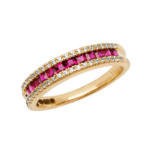 9ct Yellow Gold Ladies Square Created Ruby White Sapphire Ring