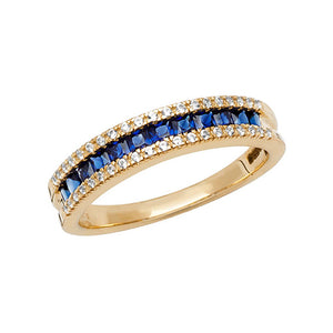 9ct Yellow Gold Ladies Square Created Sapphire & White Sapphire Ring
