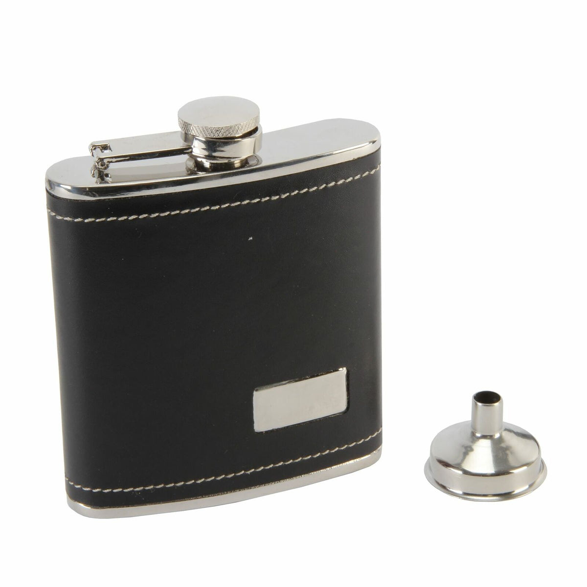 Harvey Makin 6oz Hipflask Black Leather & Engraving Plate - HM503