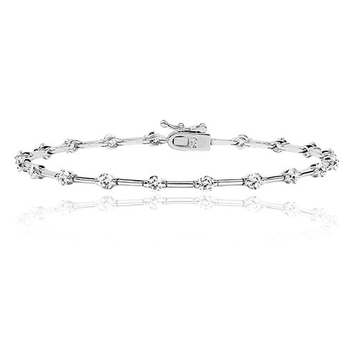 Sterling Silver 3mm Round CZ & Knife Wire Line Bracelet