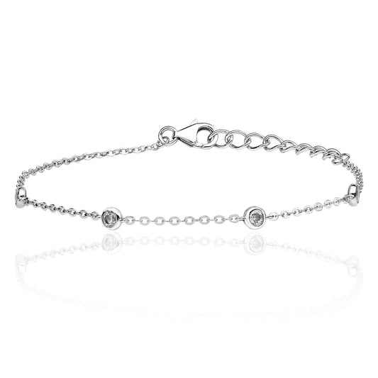 Sterling Silver Chain & Rub Over Set CZ Bracelet
