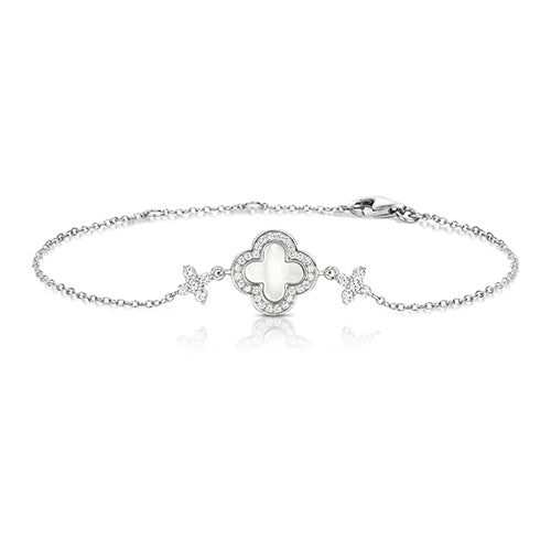 Sterling Silver Mother of Pearl & CZ Clover Shape Bracelet