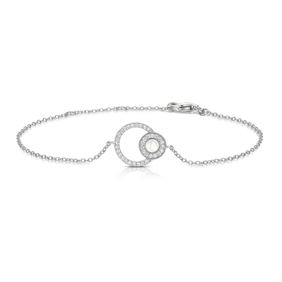 Sterling Silver Mother of Pearl Double Circle CZ Bracelet