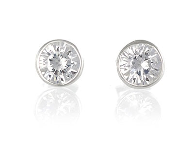 SILVER 4MM CZ EARRINGS WITH RUB-OVER SETTING.