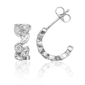 Sterling Silver Marquise & Round Shape Half Hoop CZ Stud Earrings