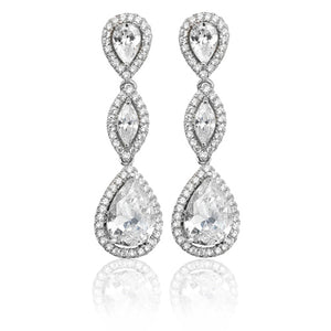 Sterling Silver Pear & Marquise Shape Halo CZ Drop Earrings