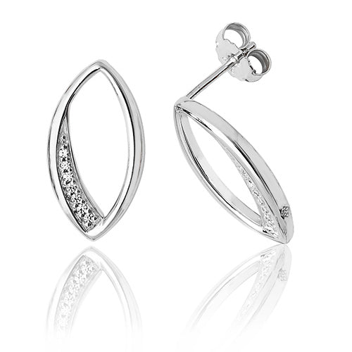 Sterling Silver Marquise Shape CZ Detail Stud Earrings