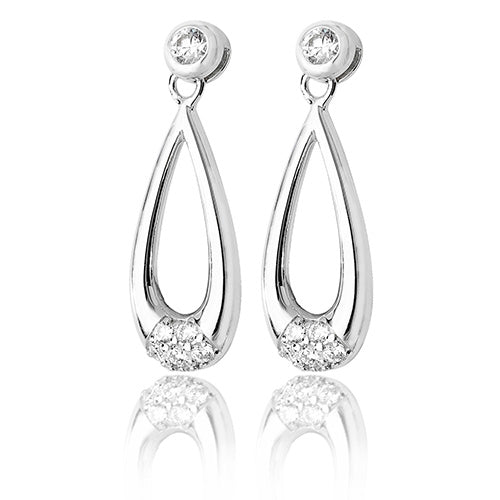 Sterling Silver Elongated Pear Shape CZ Detail Drop Earrings