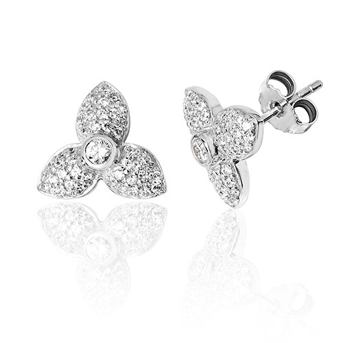 Sterling Silver Three Petal CZ Stud Earrings