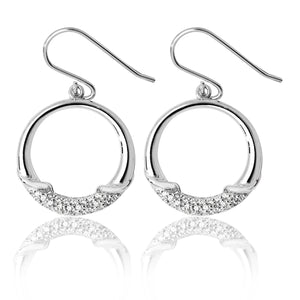 Sterling Silver Circular CZ Detail Drop Earrings
