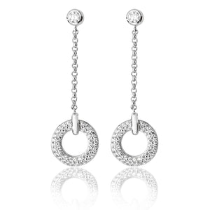 Sterling Silver Pave Circular CZ Drop Earrings