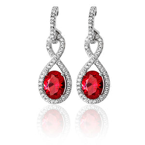 Sterling Silver Fancy Infinity Shape CZ & Red Drop Earrings