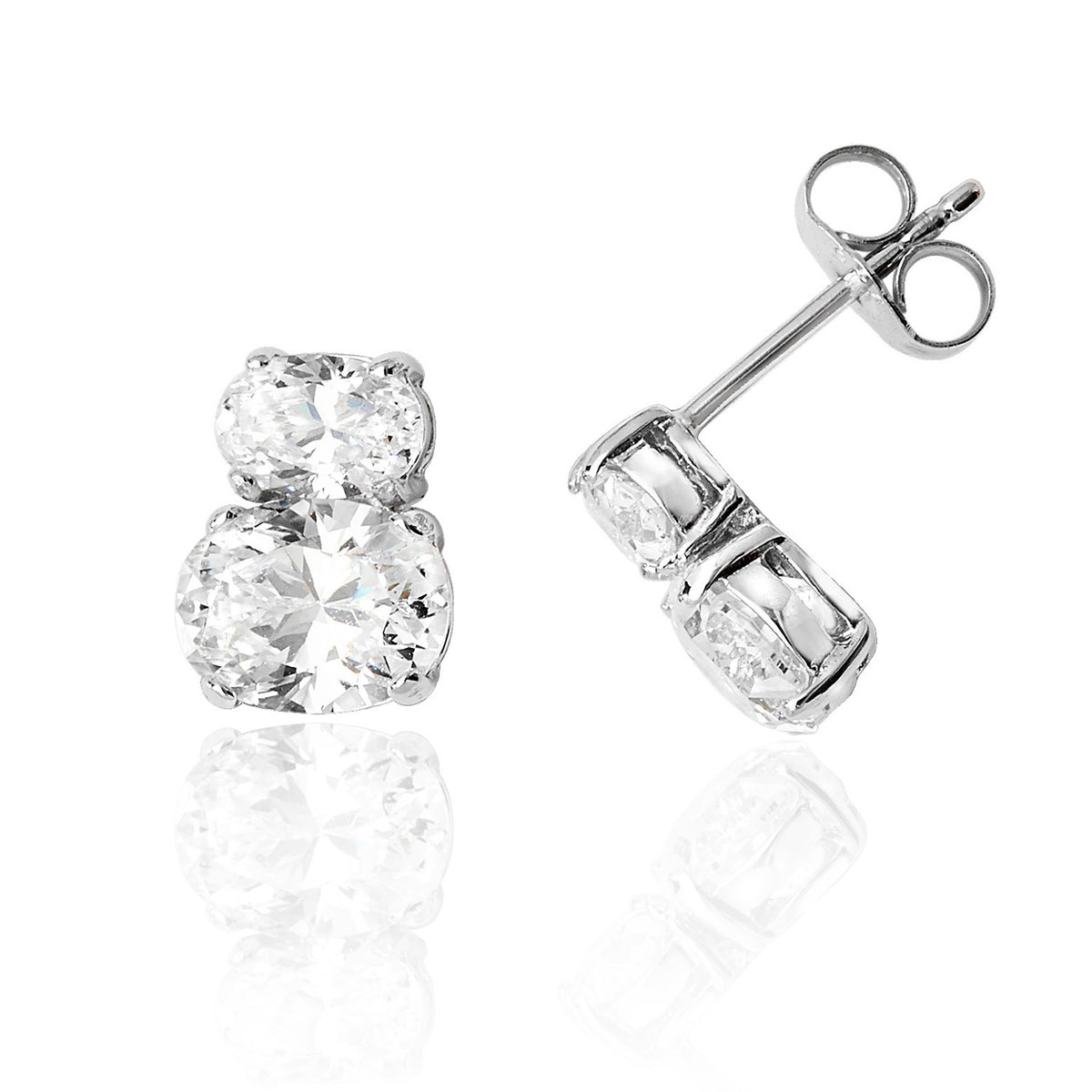 Sterling Silver Double Oval Shape CZ Stud Earrings