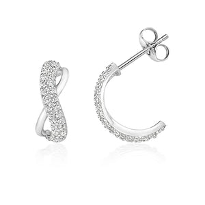 Sterling Silver Infinity Half Loop CZ Earrings