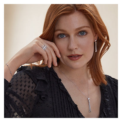 Sterling Silver Rub Over Set CZ & Chain Tassel Earrings