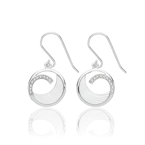 Sterling Silver Mother of Pearl & CZ Drop Earrings