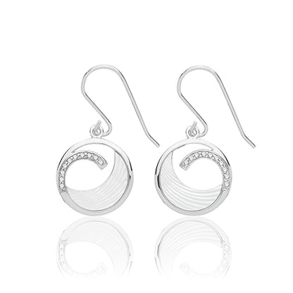Sterling Silver Mother of Pearl & CZ Drop Earrings